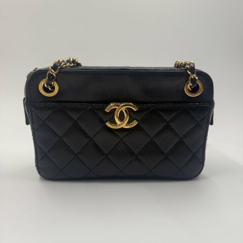 Chanel Leather handbag 28開 黑金相機包