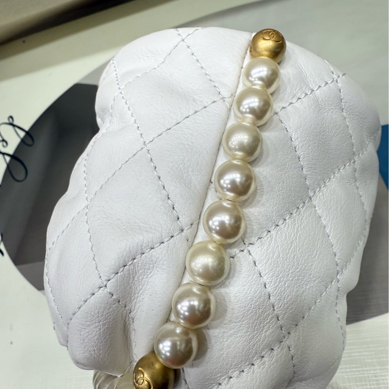 Chanel 香奈儿白色珍珠mini水桶 链条包 31开-3