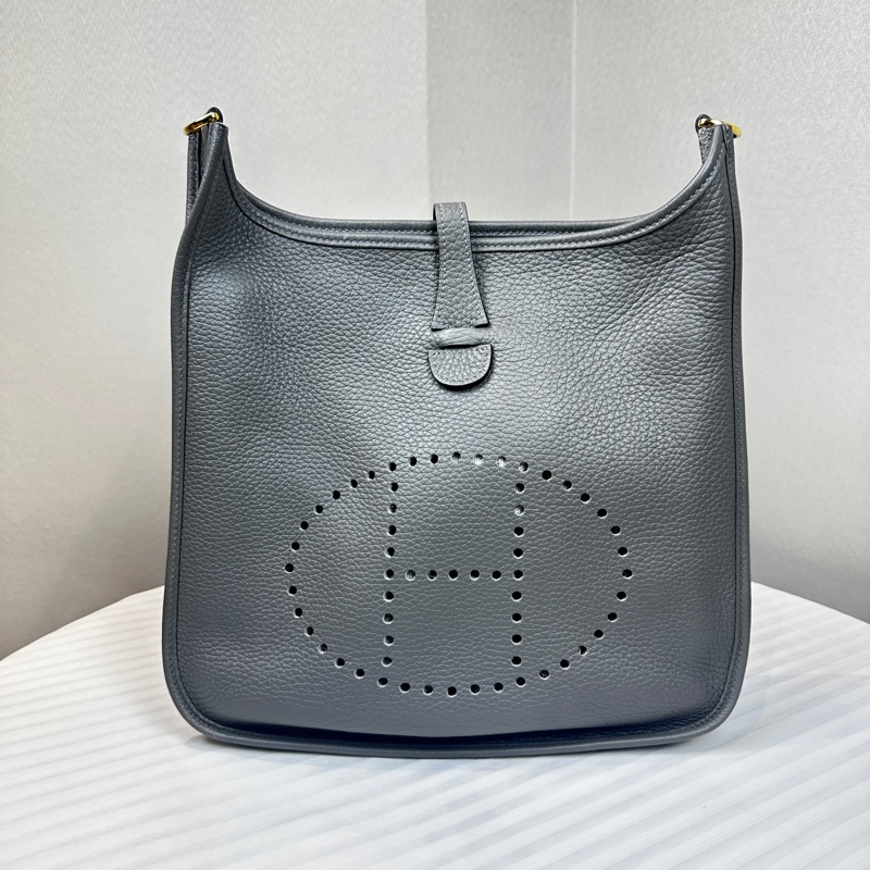 愛馬仕/Hermes Evelyne 金扣雲灰色單肩斜背包 Clemence 皮革29x8x30cm-9
