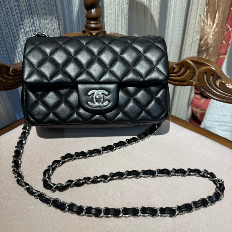 Chanel 香奈儿黑银大mini 链条包 30开-0