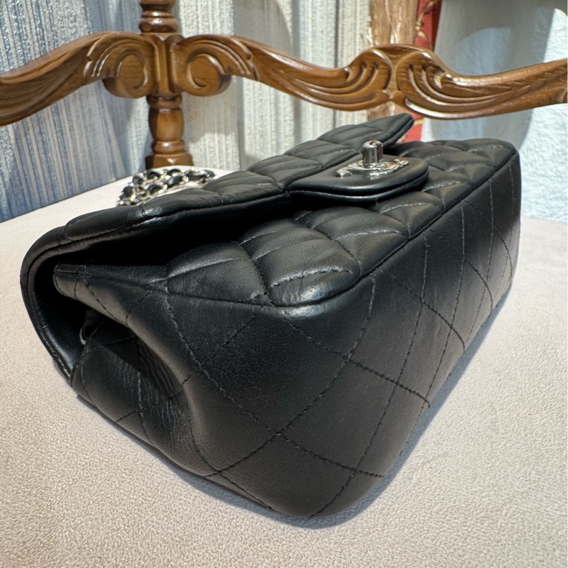 Chanel 香奈儿黑银大mini 链条包 30开-7