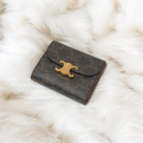 莉亞精品♡ Celine 凱旋門老花三折短夾 二手美夾
