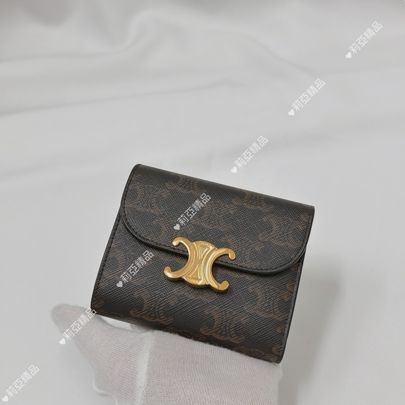 莉亞精品♡ Celine 凱旋門老花三折短夾 二手美夾-1
