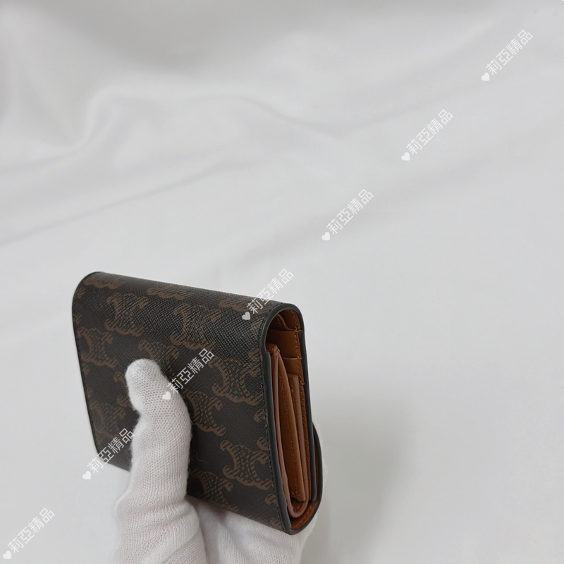 莉亞精品♡ Celine 凱旋門老花三折短夾 二手美夾-8