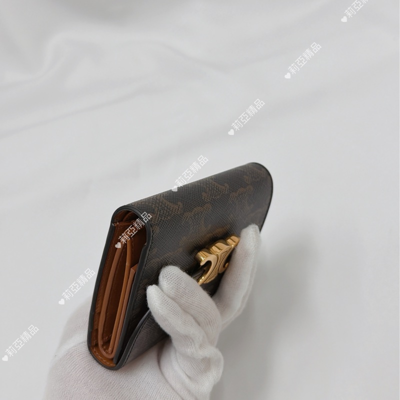 莉亞精品♡ Celine 凱旋門老花三折短夾 二手美夾-9