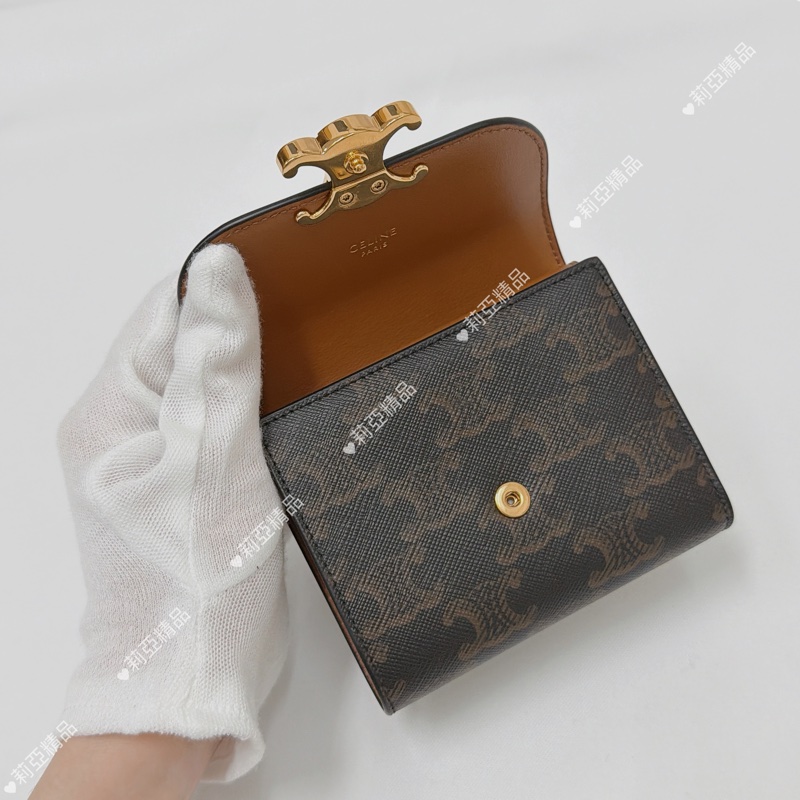 莉亞精品♡ Celine 凱旋門老花三折短夾 二手美夾-10