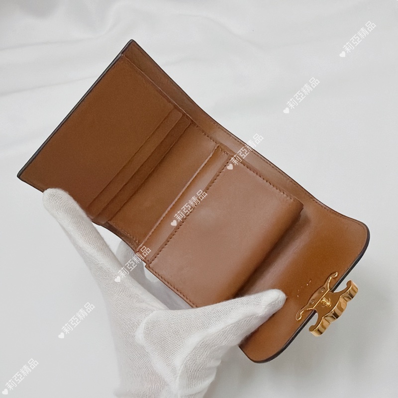莉亞精品♡ Celine 凱旋門老花三折短夾 二手美夾-11