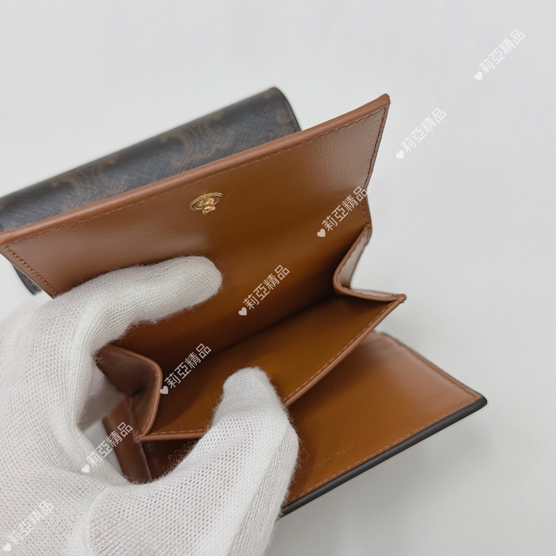 莉亞精品♡ Celine 凱旋門老花三折短夾 二手美夾-13