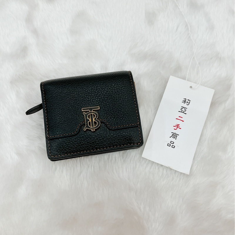 莉亞精品♡ Burberry TBlogo對開短夾黑 二手-1