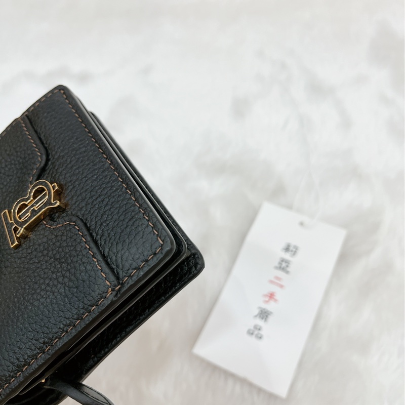 莉亞精品♡ Burberry TBlogo對開短夾黑 二手-7