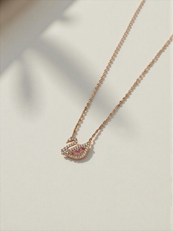 莉亞精品♡施華洛世奇 天鵝項鍊 粉 二手-0