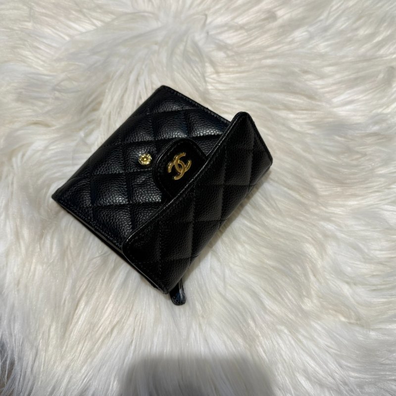 香奈兒 黑金荔枝三折短夾-2