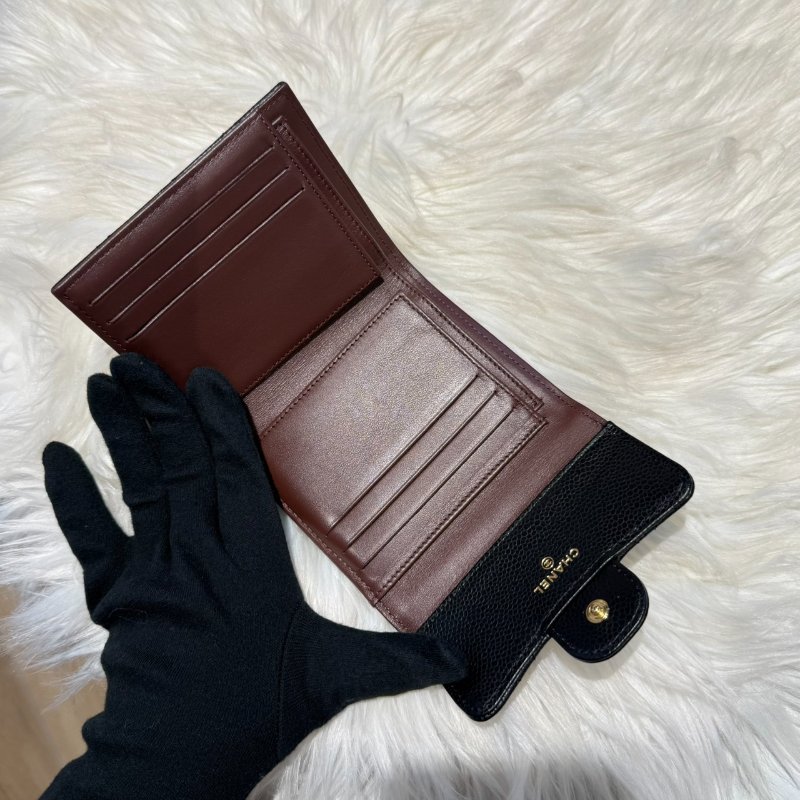 香奈兒 黑金荔枝三折短夾-3