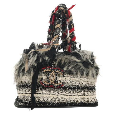 香奈兒 (CHANEL) 鏈條 COCO 標誌單背包，斜紋軟呢布料，黑色，銀色 CC 標誌，正品編號 145069AV