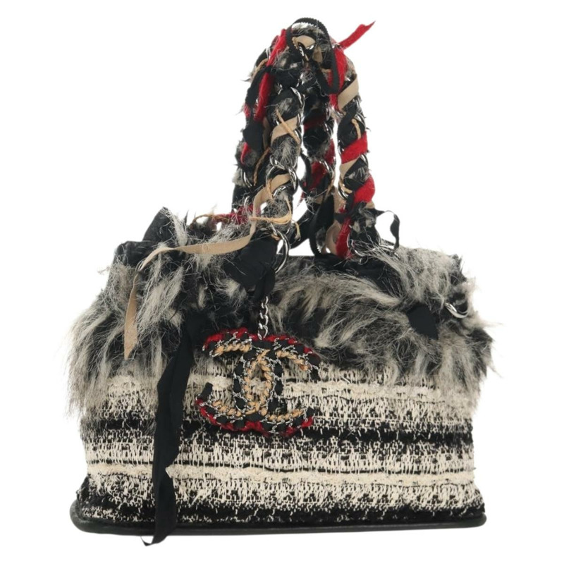 【日本直送】香奈兒 (CHANEL) 鏈條 COCO 標誌單背包,斜紋軟呢布料,黑色,銀色 CC 標誌,正品編號 145069AV-0