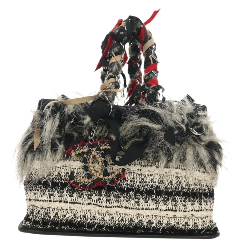 【日本直送】香奈兒 (CHANEL) 鏈條 COCO 標誌單背包,斜紋軟呢布料,黑色,銀色 CC 標誌,正品編號 145069AV-12