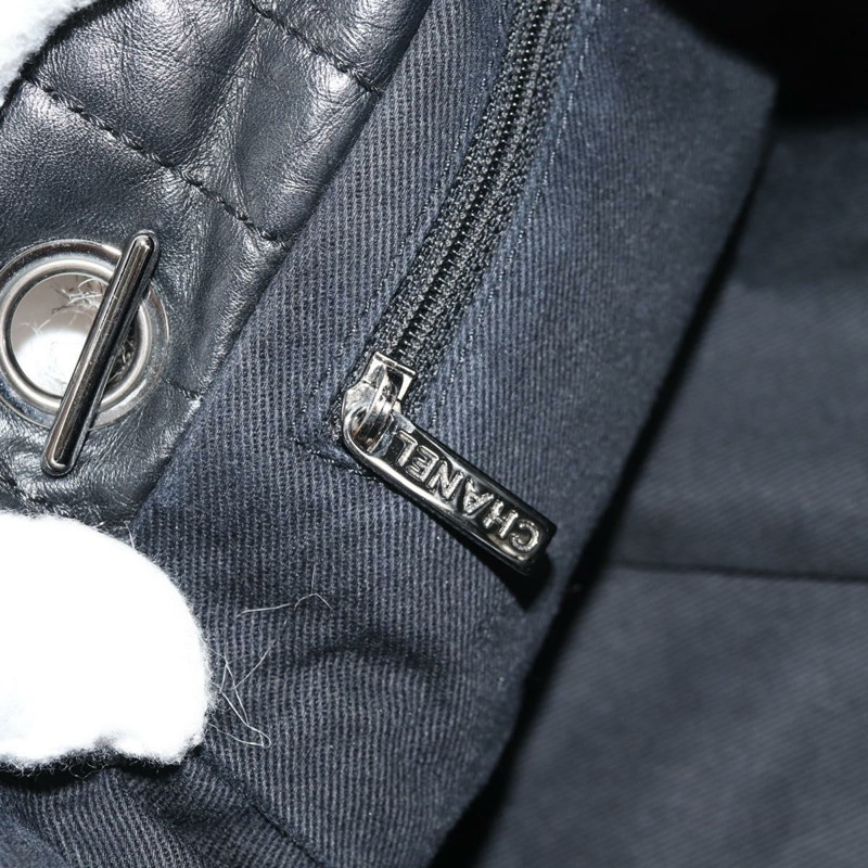 【日本直送】香奈兒 (CHANEL) 鏈條 COCO 標誌單背包,斜紋軟呢布料,黑色,銀色 CC 標誌,正品編號 145069AV-21