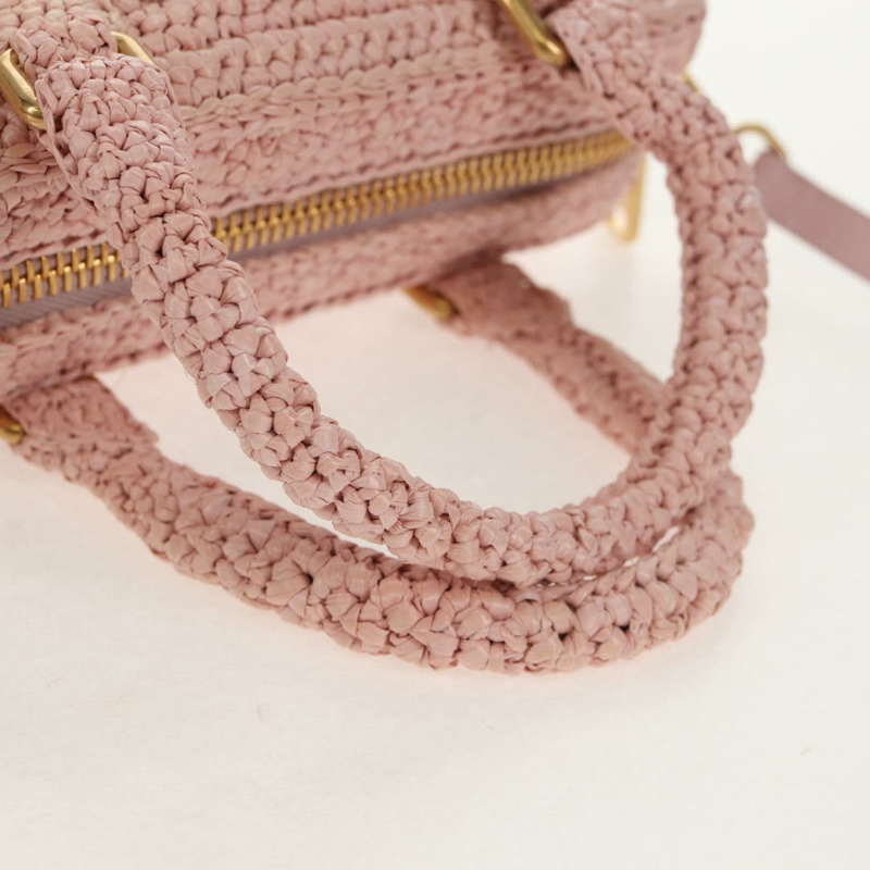 【日本直送】Miu Miu Arkady 手提包,拉菲草編織,兩用款,粉金色,貨號 5BB123,正品編號 134338AM-6