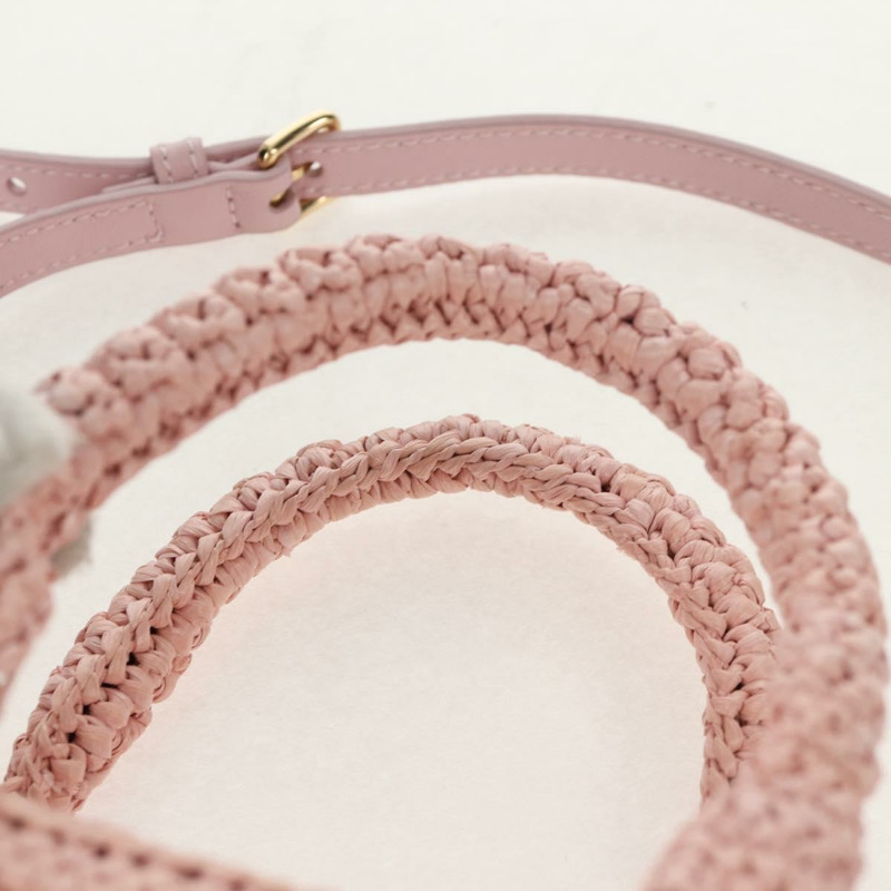 【日本直送】Miu Miu Arkady 手提包,拉菲草編織,兩用款,粉金色,貨號 5BB123,正品編號 134338AM-7