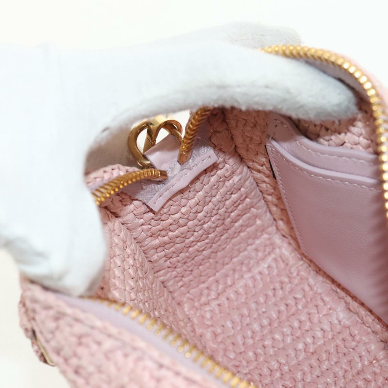 【日本直送】Miu Miu Arkady 手提包,拉菲草編織,兩用款,粉金色,貨號 5BB123,正品編號 134338AM-21