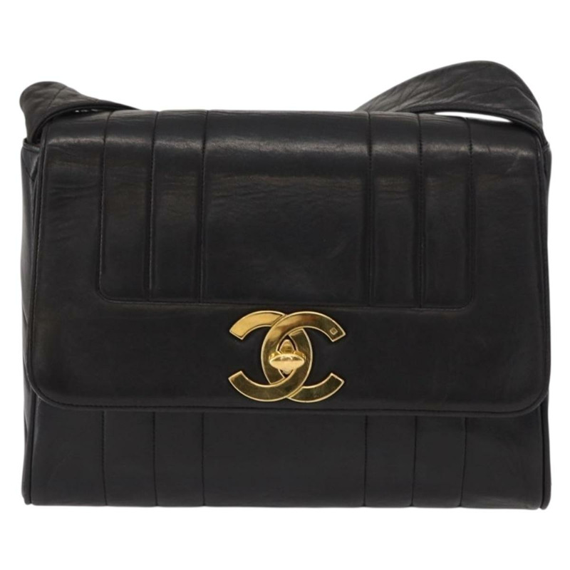 【日本直送】香奈兒新款 Mademoiselle 羊皮肩包 黑色 銀色 CC 標誌 正品 ka096V-12