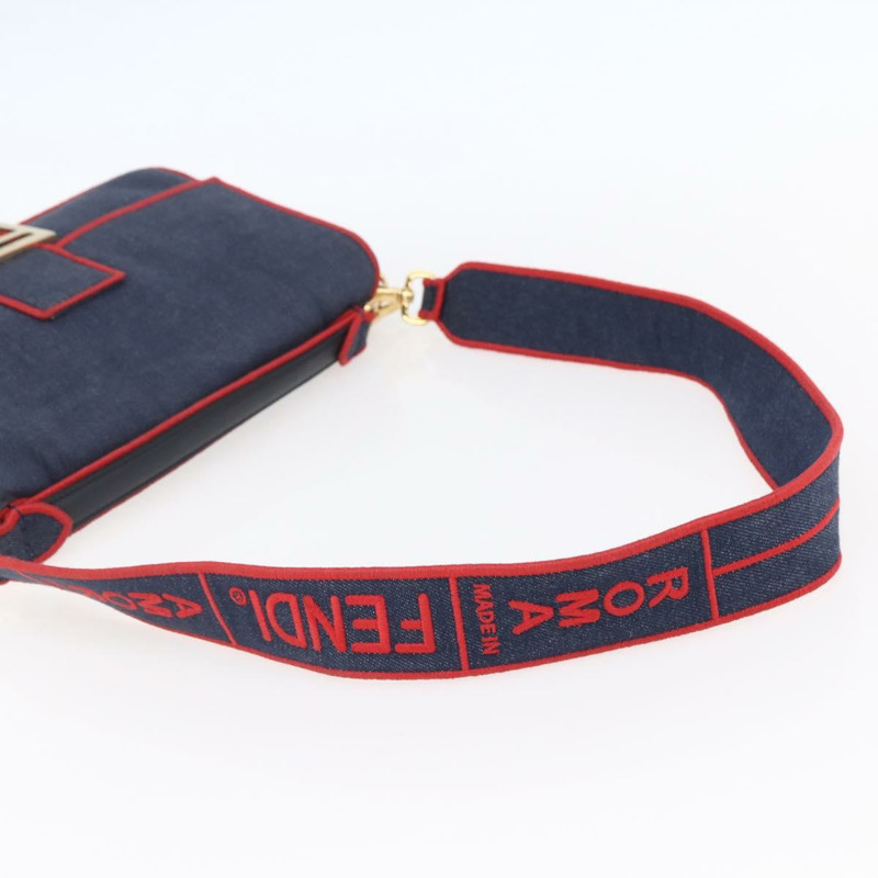 【日本直送】FENDI Mamma Baguette 單肩包 牛仔布 2way 海軍藍 金色 Auth 154083M-7