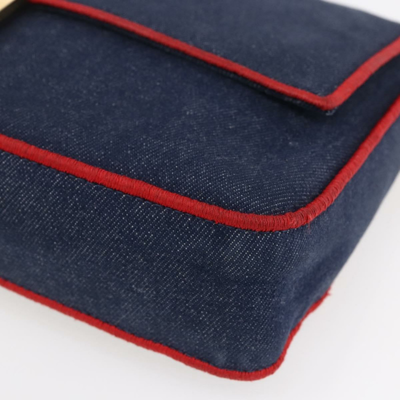 【日本直送】FENDI Mamma Baguette 單肩包 牛仔布 2way 海軍藍 金色 Auth 154083M-15