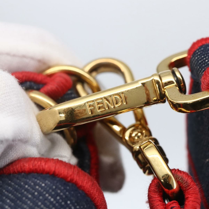 【日本直送】FENDI Mamma Baguette 單肩包 牛仔布 2way 海軍藍 金色 Auth 154083M-19