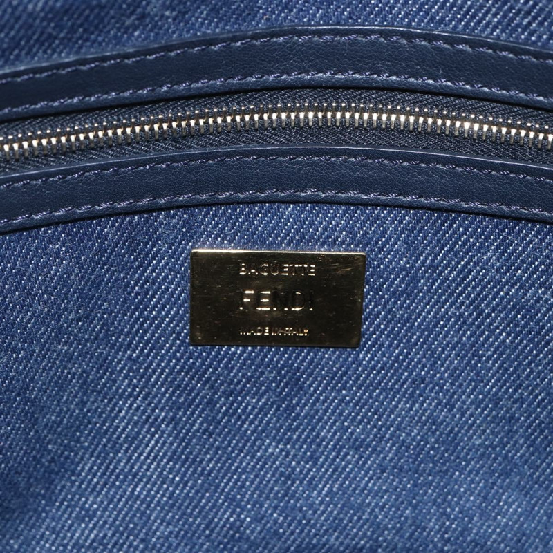 【日本直送】FENDI Mamma Baguette 單肩包 牛仔布 2way 海軍藍 金色 Auth 154083M-20