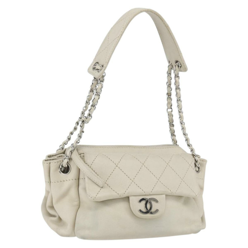 【日本直送】香奈兒 (CHANEL) 絎縫鏈條單肩背包,象牙皮革,銀色雙C標誌,貨號 157281SAV-0