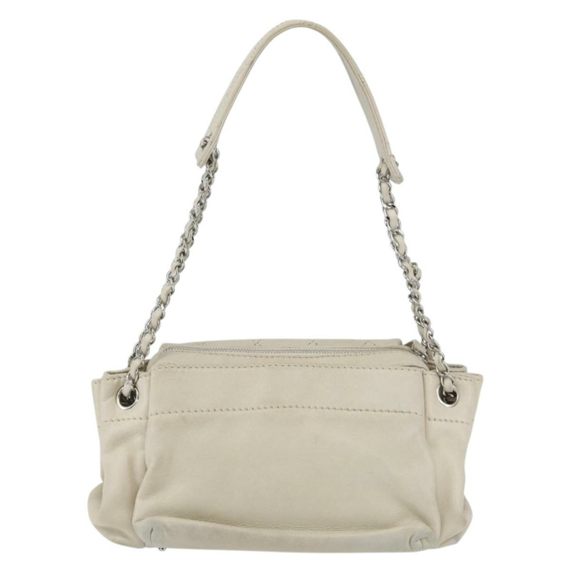 【日本直送】香奈兒 (CHANEL) 絎縫鏈條單肩背包,象牙皮革,銀色雙C標誌,貨號 157281SAV-1