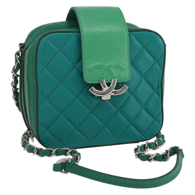 【日本直送】香奈兒 (CHANEL) 絎縫鏈條肩背包,皮革材質,綠色,銀色,CC標誌,正品編號 157403SAM-0