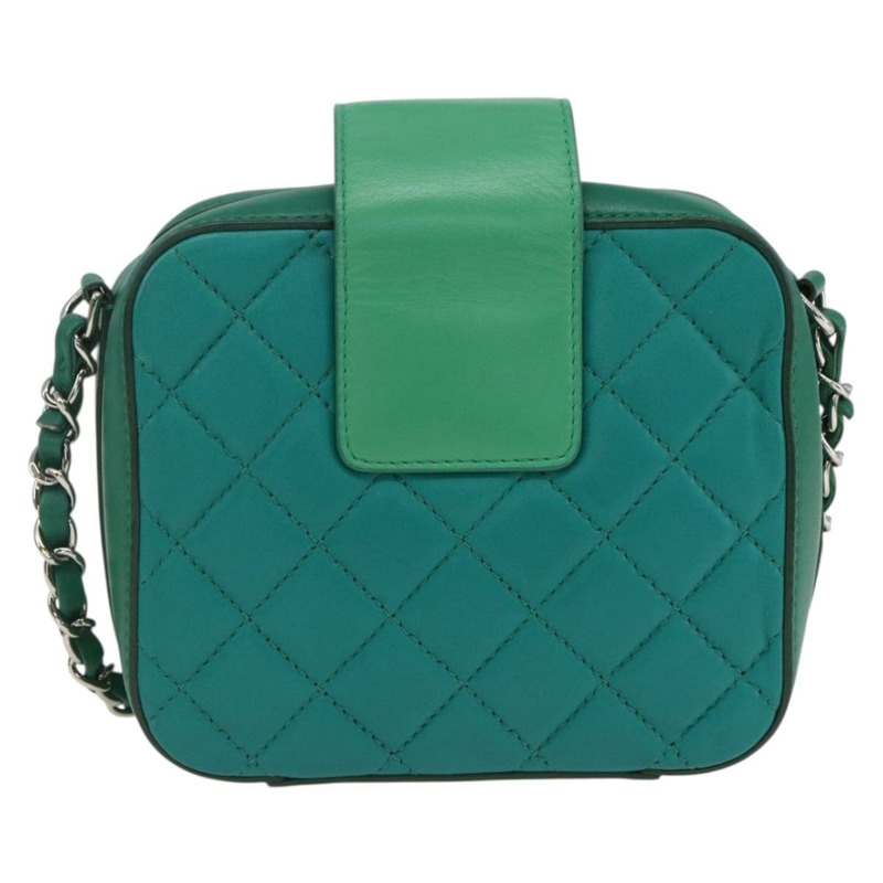 【日本直送】香奈兒 (CHANEL) 絎縫鏈條肩背包,皮革材質,綠色,銀色,CC標誌,正品編號 157403SAM-1