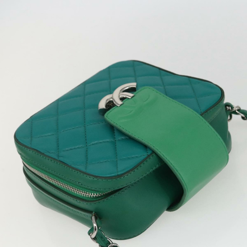 【日本直送】香奈兒 (CHANEL) 絎縫鏈條肩背包,皮革材質,綠色,銀色,CC標誌,正品編號 157403SAM-5