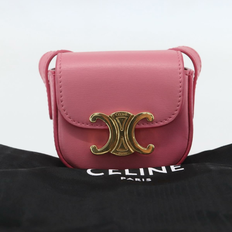 【日本直送】CELINE Triomphe Mini Claude 肩包，小牛皮材質，粉金色，正品編號 153596SAM-11