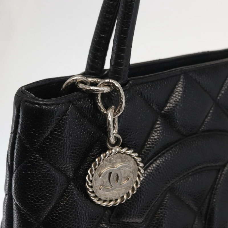 【日本直送】香奈兒標準托特包,魚子醬紋皮革,黑色,CC標誌,正品編號158861SAV-13