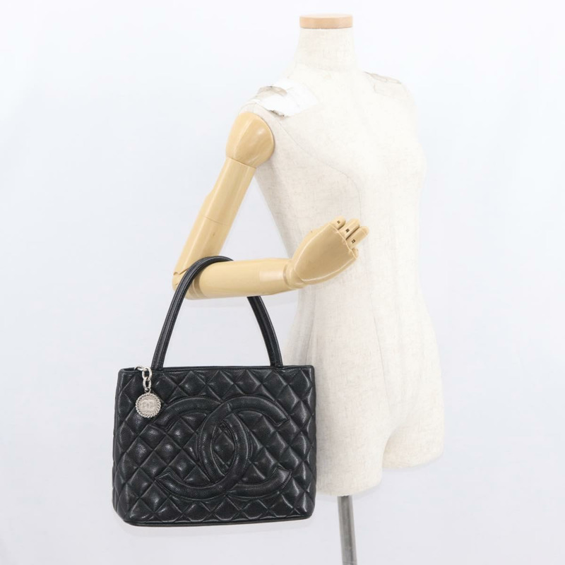 【日本直送】香奈兒標準托特包,魚子醬紋皮革,黑色,CC標誌,正品編號158861SAV-23