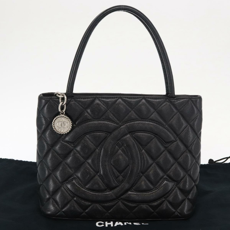 【日本直送】香奈兒標準托特包,魚子醬紋皮革,黑色,CC標誌,正品編號158861SAV-24