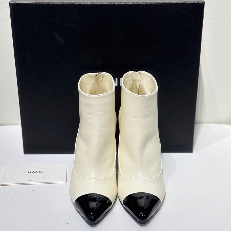 香奈兒Chanel 拼色小香風珍珠跟37碼99 新閒置未使用-0