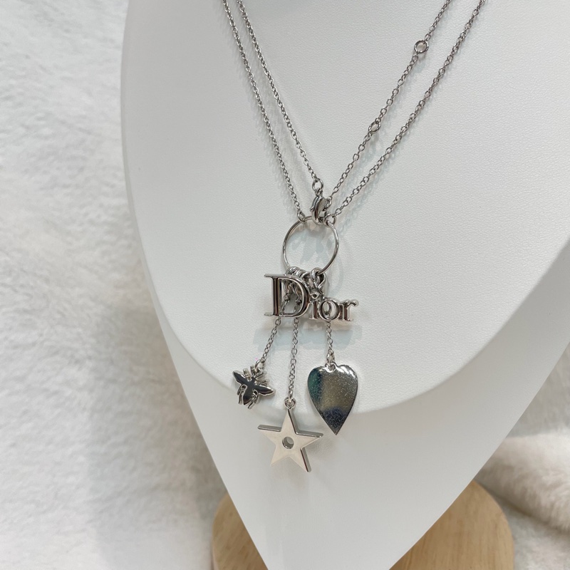 Dior 銀色可拆卸掛飾雙層長項鏈 XB051-0