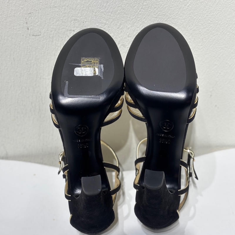 香奈兒Chanel 黑金鏤空 高跟鞋 36.5碼99 新閒置未使用-4