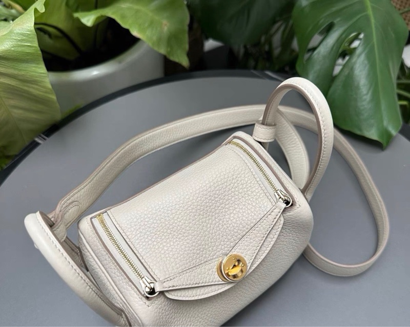 Hermes 冰川白mini Lindy金扣 TC皮 U刻-5