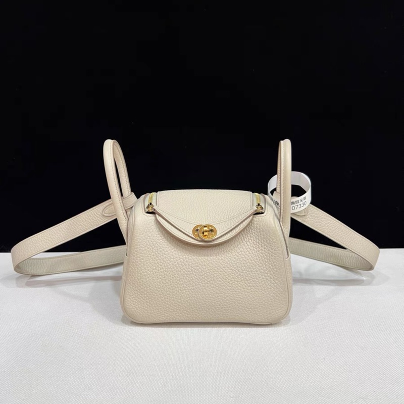 HERMES愛馬仕mini lindy一代 冰川白 金扣 U刻 帶票-0