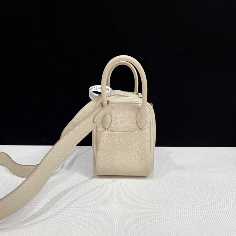 HERMES愛馬仕mini lindy一代 冰川白 金扣 U刻 帶票-3
