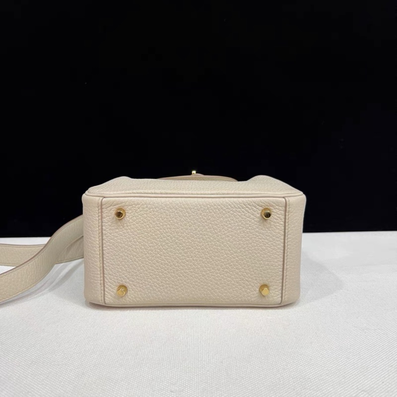 HERMES愛馬仕mini lindy一代 冰川白 金扣 U刻 帶票-4