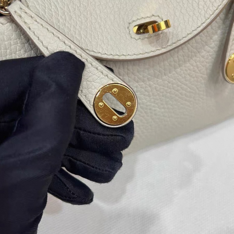HERMES愛馬仕mini lindy一代 冰川白 金扣 U刻 帶票-8