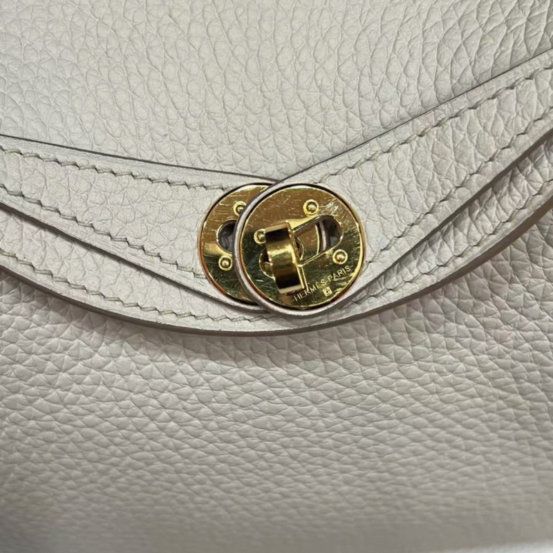 HERMES愛馬仕mini lindy一代 冰川白 金扣 U刻 帶票-12