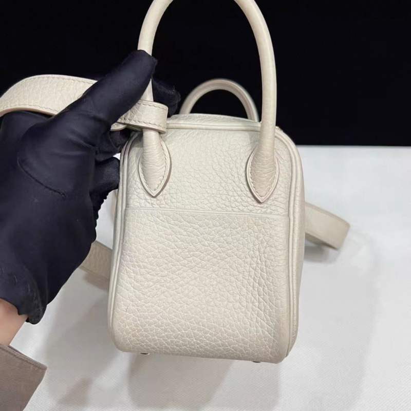 HERMES愛馬仕mini lindy一代 冰川白 金扣 U刻 帶票-16