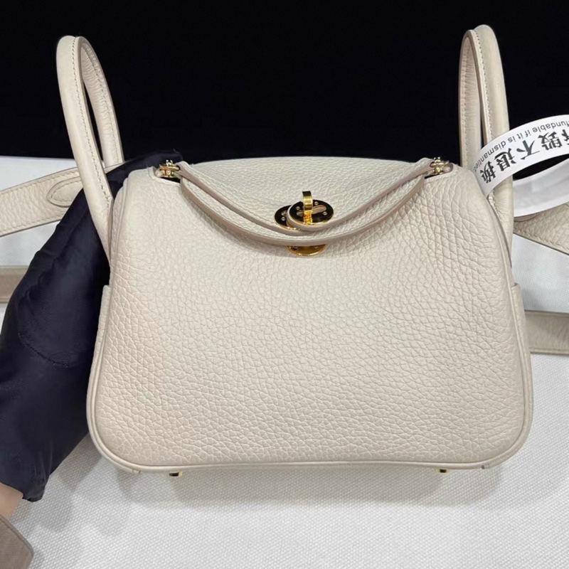HERMES愛馬仕mini lindy一代 冰川白 金扣 U刻 帶票-17