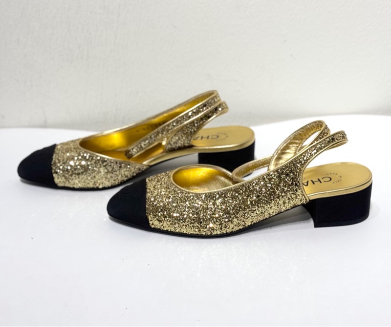 香奈兒Chanel 金色亮片 矮跟瑪麗珍鞋 36碼 99 新未使用-2